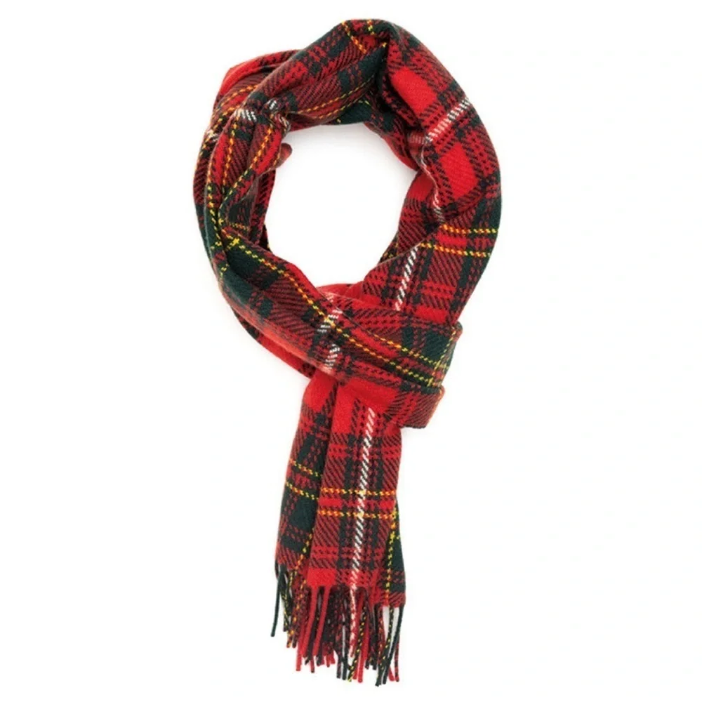 Red Tartan Plaid Scarf with Fringe Ends